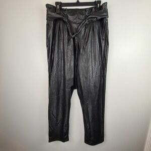 Commando Women's Faux Leather Paperbag Tie Waist Tapered Leg Pants Black Large